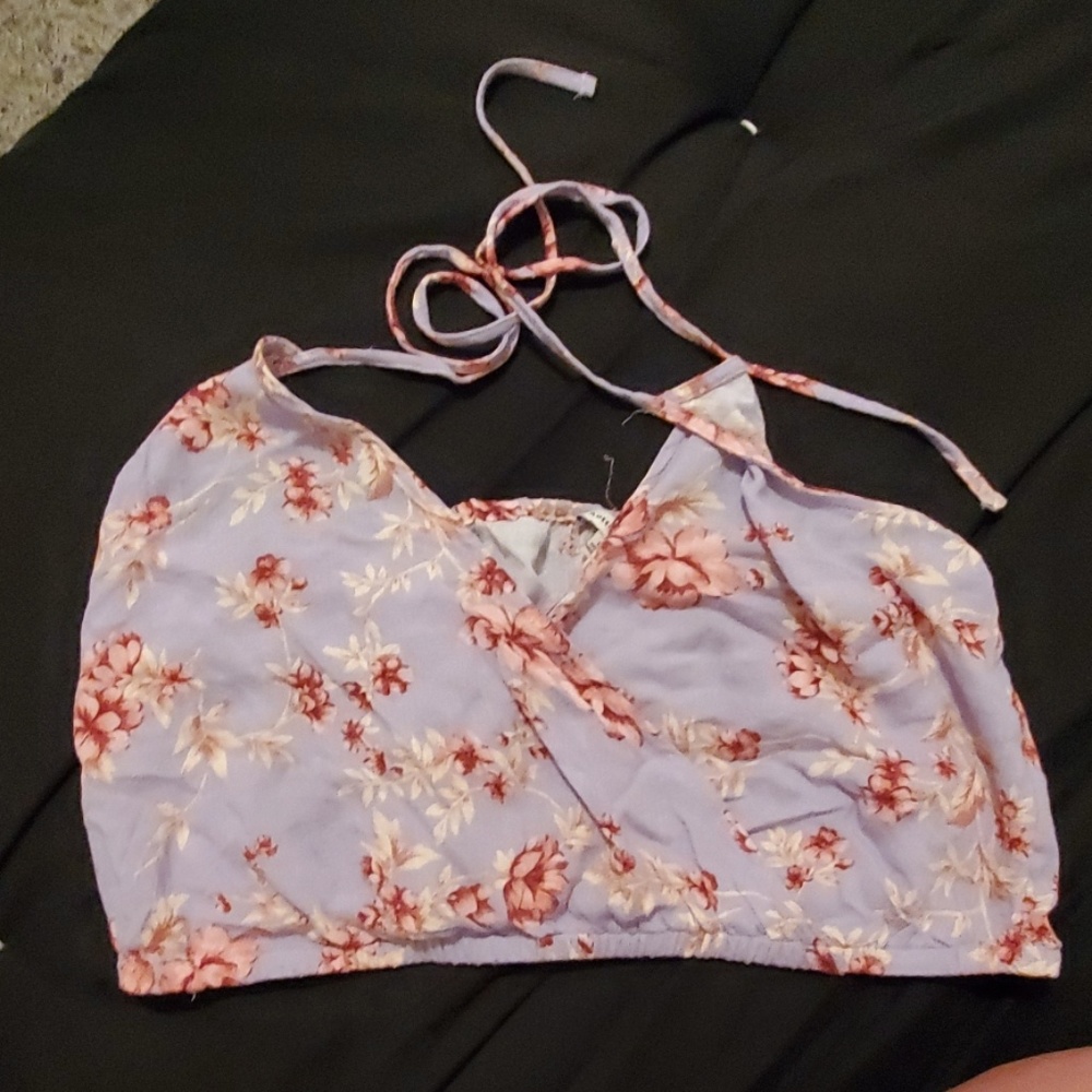 American eagle floral purple crop top